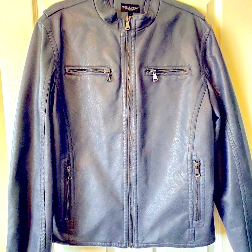 MENS BLUE/GRAY PRONTO UOMO LEATHER JACKET LARGE